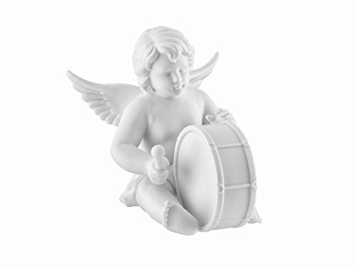 Bavaria Engel mit Basstrommel aus Biskuit Porzellan weiß matt in Rosenthal Qualität 11 cm im Geschenkkarton. Der Basstrommler