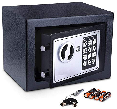 Meykey Cassaforte elettronica Cassetta di sicurezza, cassaforte da incasso digitale per cassetta di sicurezza per oggetti di valore come soldi armi in contanti nero