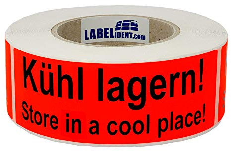 Warnetiketten 150 x 50 mm - Paket Aufkleber Kühl lagern! Store in a cool place! - 500 Versandaufkleber auf 1 Rolle(n), Papier selbstklebend