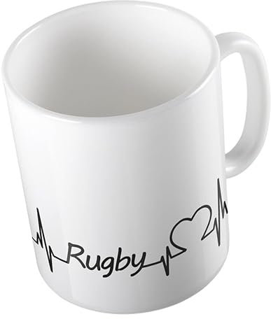 Hellweg Druckerei Huuraa Kaffeetasse Rugby Herzschlag Puls Geschenk Idee Keramik 330ml Kaffee-Becher mit Namen deiner lieblings Sportart