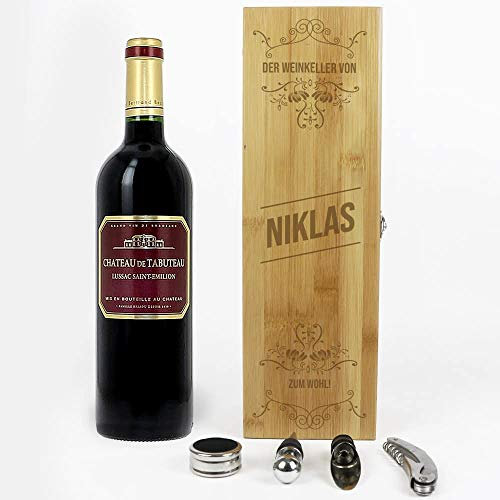 CADEAUX.COM Wein Geschenk Box - Dekantierset Sommelier Set, 4 Weinzubehör - Personalisierbares Geschenk - Prestige