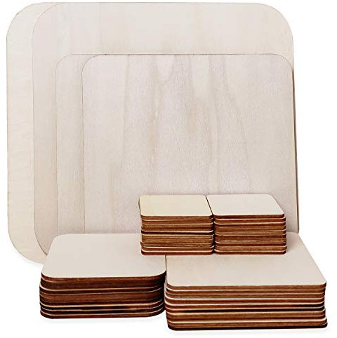 44 Pcs Unfinished Blank Wood Squares, 5 Sizes Pyrography Wooden Blanks Natural Square for Woodcraft, Gifts Decorations, Pyrography and Christmas Ornaments DIY Crafts Gifts