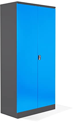 Schrank & Stuhl Aktenschrank Büroschrank Stahlschrank Flügeltürschrank mit 4 höhenverstellbaren Fachböden, 195x92x42 cm, Anthrazit/Lichtblau