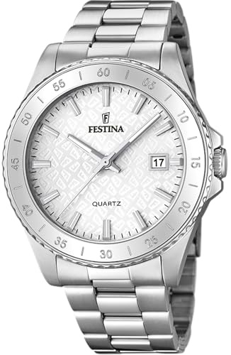Festina Damenuhr Analog aus Edelstahl 316l Silberfarben | Quarzwerk, Widerstandsfähiges Mineralglas, Wasserdicht 5 ATM, Kalender, Special Prices F20428/1