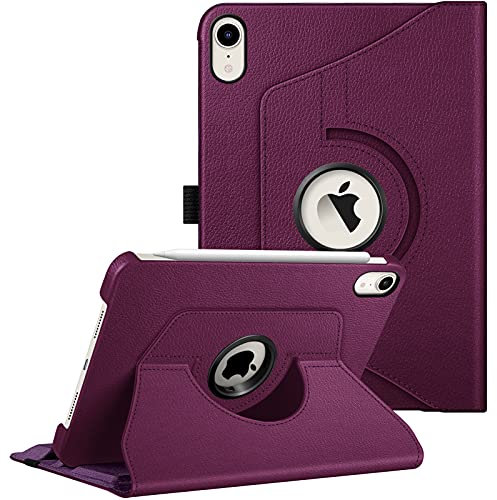 FINTIE Case for iPad Mini A17 Pro (2024) 8.3 Inch, iPad Mini 7th / 6th Generation (2024/2021), 360 Degree Swiveling Stand Protective Back Cover, Auto Wake/Sleep, Purple