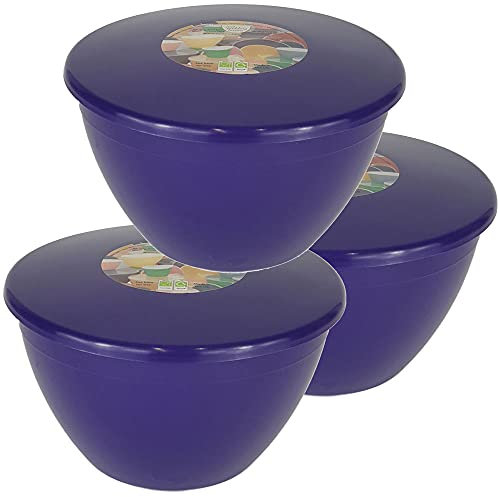 Pudding Basin and Lid Pack of 3 Plastic Pudding Basins Large Sized Purple Food Safe Steaming Bowls (3 Pint Large)
