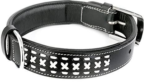 MONKIMAU Hundehalsband - Halsband für Hunde echt Leder geflochten gepolstert verstellbar (M-L: 35mm x 60cm)