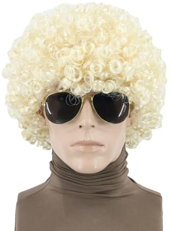 LeMarnia Afro Kurze Perücke Unisex 70er Jahre Halloween Kostüm Party Hippie Perücken (Blonde)