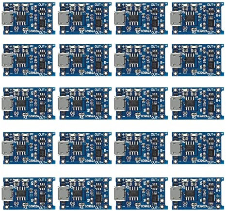 AEDIKO 20pcs TP4056 Micro USB 5V 1A 18650 Lithium Battery Charger Module Li-ion Charging Board with Dual Protection Function