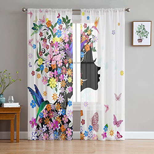 MTBDyyds Verdunkelungsvorhänge 3D Drucken 200X160Cm Bunt Blume Mädchen Schmetterling Verdunklungsvorhänge Kinderzimmer 2 Stück Vorhang Blickdicht Ösenschal Kindergardinen Junge Verdunklungsgardine