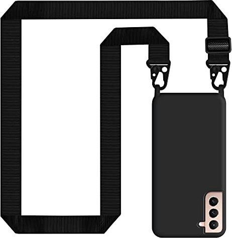 Handyband für Samsung Galaxy S21 FE 5G Hülle mit Band, Handyhülle Samsung Galaxy S21 FE Case Silikon mit Kette Stoßfest Schutzhülle mit Weichem Mikrofaser-Innenfutter, Kordel zum Umhängen, Schwarz