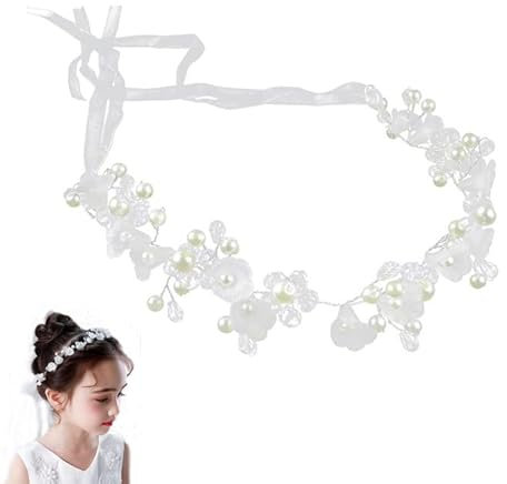 Perle Bandeau De Mariée, Fleur Filles Blanche Casque Perle, Mariage Morceau de Cheveux avec Perles, pour Les Mariées, Demoiselles D'honneur, Fleur Filles