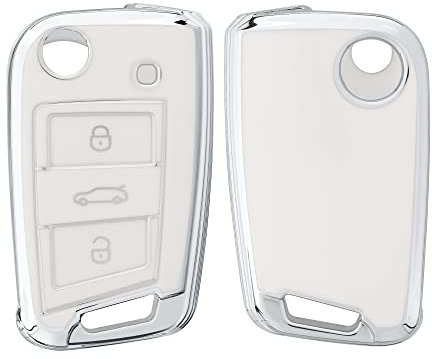 kwmobile Key Cover Compatible with VW Golf 7 MK7 3 Button Car Key Fob - Case Protector - White/Silver