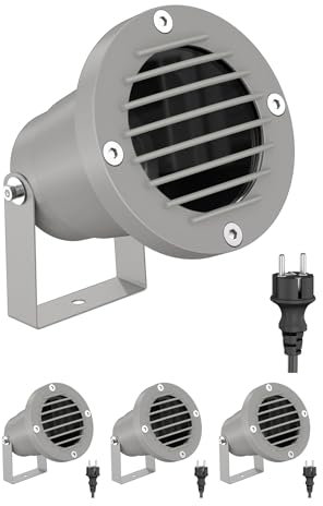 ledscom.de 4 focos de jardín DUK, rejilla para exterior, IP65, enchufe, gris, 1x GU10 máx. 15W