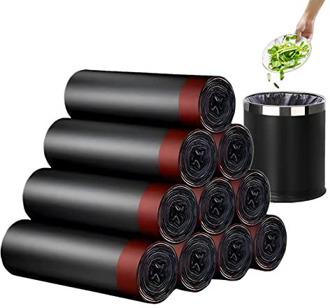 Müllbeutel mit Kordelzug, Schwarze Müllsäcke Zehn Rollen, 12 Stück pro Rolle, Müllbeutel ohne Duft, für Büro oder Zuhause (15-20 Liter, 120 Stück)