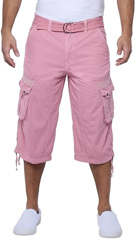 X RAY Short cargo long avec ceinture pour homme, longueur sous le genou, pantalon 3/4 (short grand et long pour homme), rose pastel, 50