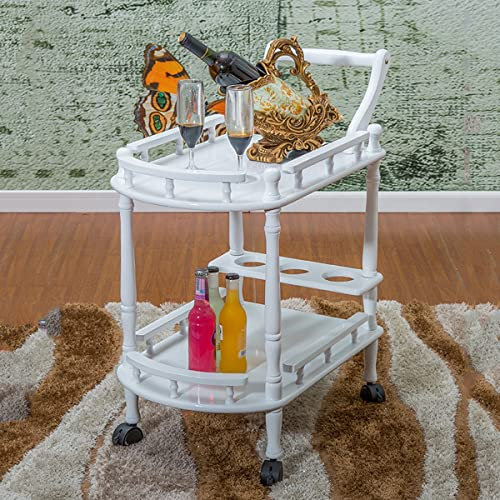 LEIYTFE Retro-Getränkewagen Aus Holz Im Europäischen Stil Restaurant-Servierwagen Mit Leisem Bremsrad, Rollender Aufbewahrungswagen 2-stöckige Regale, Platzsparend (Size : White)