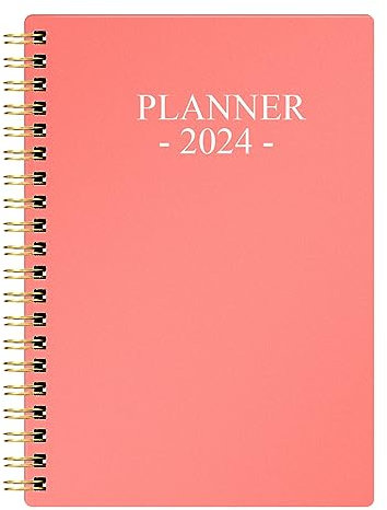 2024 Tagebuch, Wochenplaner mit Monatsregisterkarten, Tagebuch Runs January 2024-December 2024, Rückentasche, Doppeldrahtbindung, einfaches Organisieren des täglichen Lebens, 14×17.5cm, Rosa