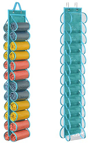 Lirex Leggings Aufbewahrungsbox, Hängender Yoga Leggings Aufbewahrungs Organizer mit 24 Taschen Faltbarer Oxford Stoff Schrank Organizer Hemden Jeans Aufhänger Sockenhalter für Schlafzimmer (Blau)