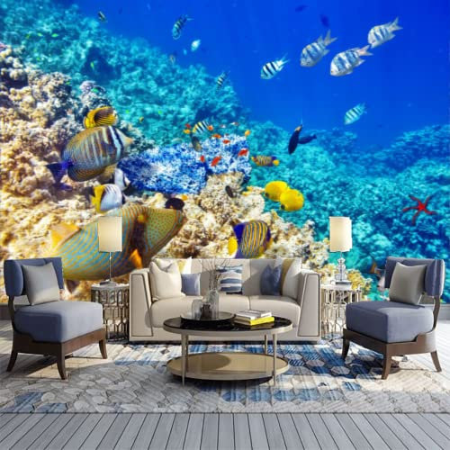Schöne Unterwasserwelt Fototapete, Korallen Und Tropische Fische Vliestapete, Wandbild Dekoration - für Study Zimmer Restaurant Cafe die Mauer 450 x 315 cm