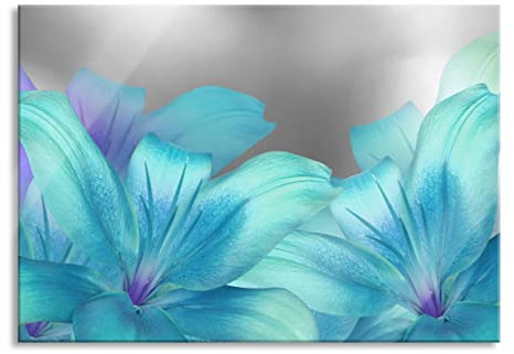Pixxprint Glasbild, Wandbild aus Echtglas, türkise Lilien, 80x60 cm, inkl. Aufhängung und Abstandshalter