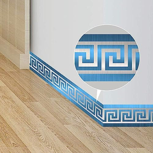 neukids 2 Bände Selbstklebende Bordüre,DIY Sockelleiste blau gebürstet Bordüre Griechische Muster Geometrisches Motive,Wand Bordüren Wohnzimmer Badezimmer Küche Decke Dekoration Tapetenbordüre