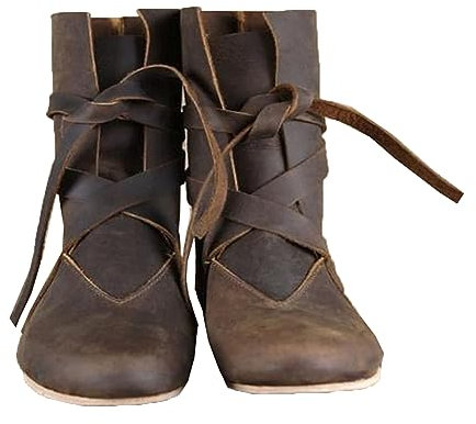 Medievale PU Cuoio Cavaliere Stivali Rinascimentale Medievale Cosplay Boots Uomo Vintage Boots Fondo Piatto Pizzo Up Scarpe,Marrone,43