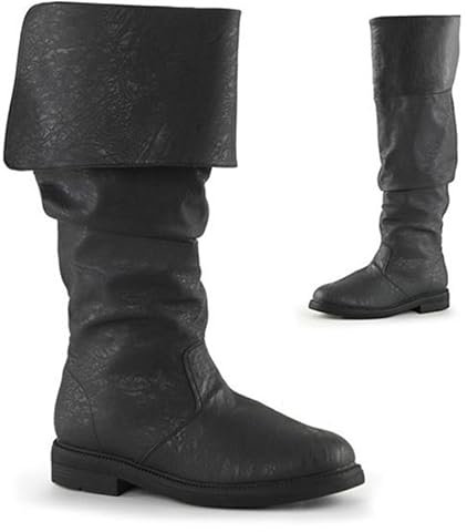 Herren-Westernstiefel, mittelalterliche Piratenstiefel, Gothic-Stiefel für Männer und Frauen, die die Wade ziehen, Flache Jazz-Stiefel, Ritterstiefel,Schwarz,42 EU