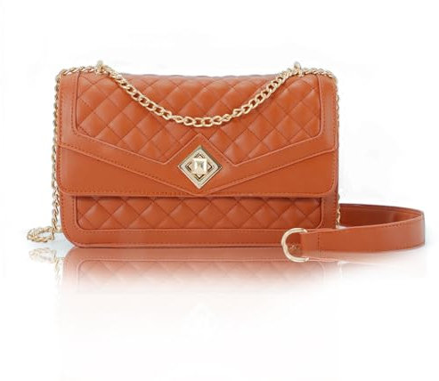 Jywmsc Damen PU Leder gesteppt Crossbody Taschen Trendy Designer Abend Handtasche Satchel Geldbörse Kette Riemen Umhängetasche,Braun