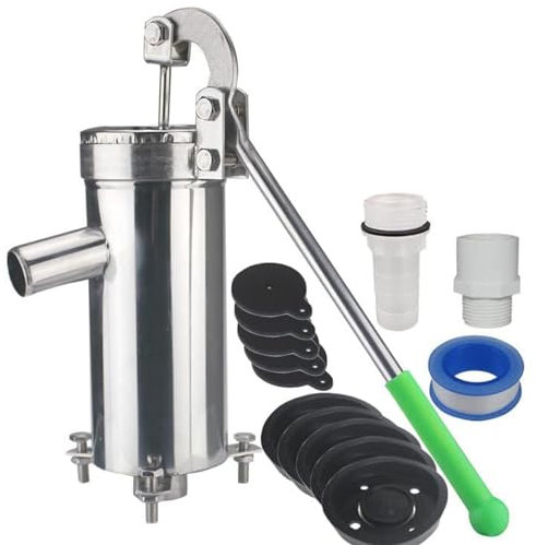 NGARY Manual Deep Water Pump, 32mm / 1.25 Stainless Steel Deep Well Hand Pump with 5 Leather Bowls, 10m/32.8ft Range Pumping, Suction Power & High Working Efficiency, for Garden Yard Farm Industrial