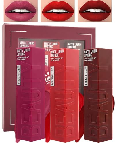 Matt Flüssiger Lippenstift Set 24 Stunden Halt, Langanhaltender Ink Wasserfester Lip Tint Gloss, Kussechter Hochpigmentiert Lipstick, Non-Stick Cup Lipgloss Makeup Set Geschenk für Frauen-B
