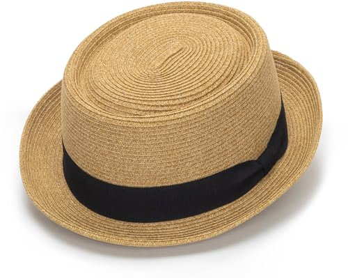 Chapeau de soleil d'été en paille de porc des années 1920, chapeau melon à dessus plat, chapeau Fedora pour costume de fête, casquette pour homme et femme, unisexe, Nœud élégant kaki, Medium