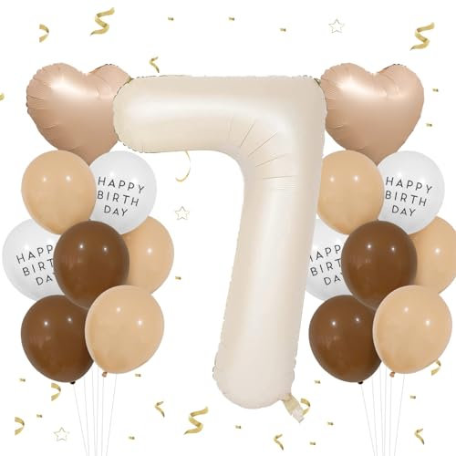 VUCDXOP Geburtstagsdeko Mädchen 7 Jahr, 7 Jahr Beige Geburtstag Deko, Luftballon 7. Geburtstag, Geburtstag deko 7 Jahre Jungen, Folienzahlen Ballons, Riesen Folienballon Zahl 7 für Geburtstag Party