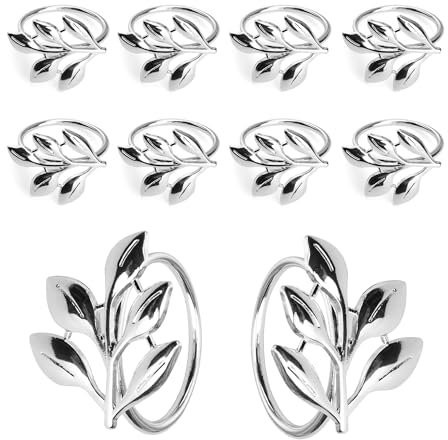 Serviettenringe Silber, FINELYCR 10 Stück Metall Stoffservietten Ringe, Aussehen der Blätter Serviettenring, für Hochzeiten, Weihnachten, Familienfeiern, Tischdekorationen