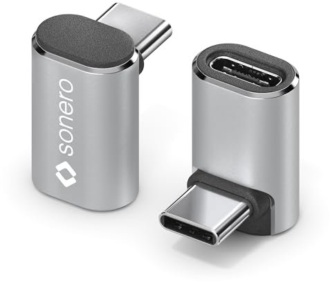 Sonero USB-C Stecker auf 90° Winkel USB-C Buchse (1er), Adapter, USB-C Adapter, 40Gbps, 240W, 8K60Hz, Aluminium Gehäuse, Silber
