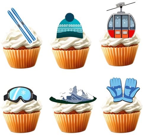 18pcs Ski Cupcake Toppers for Men Women Birthday Snowboard Cake Decor Winter Sport Skiing Snow Party Supplies Ski Themed Party Decorations