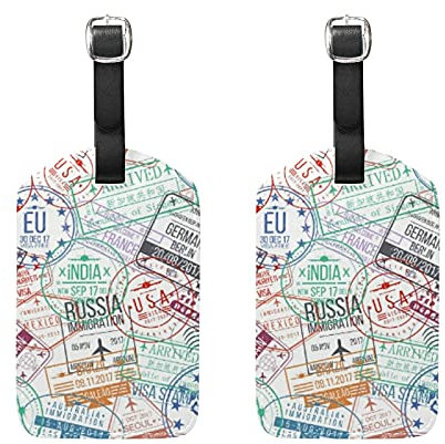Aotmany Reisepass-Stempel, Gepäckanhänger, 2 Stück, PU-Leder, Reisekoffer-Etiketten, ID-Tags für Gepäck