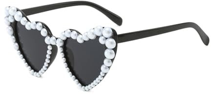 Herz Sonnenbrille Schwarz Herzbrille Herzform Herzbrillen Brille Heart Glasses Herzsonnenbrille Hochzeit Shaped Sunglasses Bride Perle Vintage Damen Herzförmige Braut Party Sonnenbrillen Accessoires