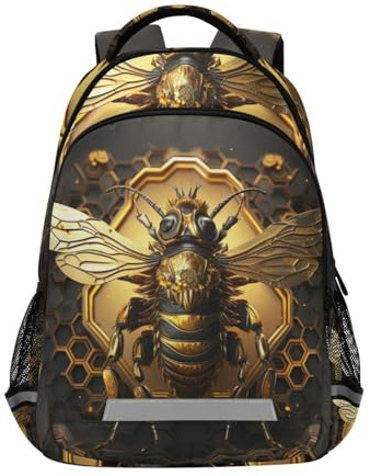 LINNIKEEEE Gelbgoldene Biene Studentenrucksack Kinderrucksack Büchertasche Schülerrucksack Rucksäcke für Jungs Mädchen