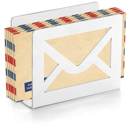 appacare Briefhalter aus Metall, moderner schwarzer Brief-Organizer für den Schreibtisch mit ausgeschnittenem Umschlag-Design, für Zuhause und Büro, Umschlag und Dokumentenregal (weiß)