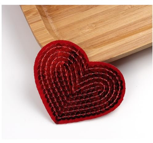 Wisafory 20 Stück Herz Patches Pailletten Appliques Bestickter Aufnäher Aufbügeln Flicken Applikation Bügelbild Stickerei Herzen Patches für Kleidung Hüte Taschen Schuhe Rot-Herz
