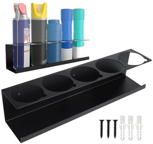 Spray Can Holder - Steel Wall Mount Shelf, Lube Can Storage Rack | 5 Can Holes Steel Spray Bottle Holder, Heavy Duty Paint Bottle Organizer, Space Saving Design Wall Mount for Workshop
