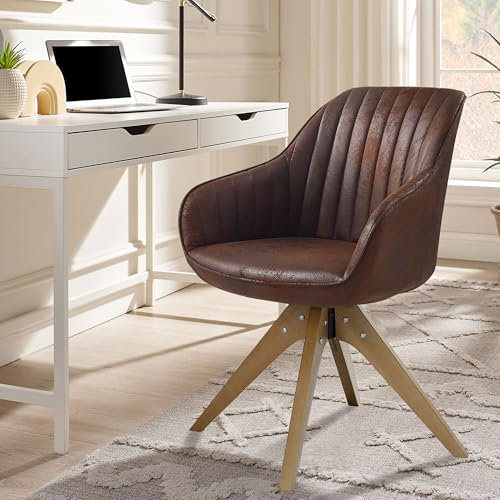 Zouron Chaise de Salle à Manger avec Pieds en Bois (Velours),Chaise pivotante, Chaise de Cuisine, Chaise de Salon avec accoudoirs, Chaise de Bureau à Domicile, Marron foncé