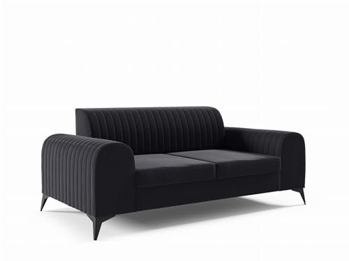 LIKMA Schwarz 2 Sitzer Samt Sofa ELSA 174x77x93 cm 2-er Couchgarnitur Hydrophobe Beschichtung Velvet Moderne Wohnzimmer Couch Velours Glamour Design Stoff Fresh 17