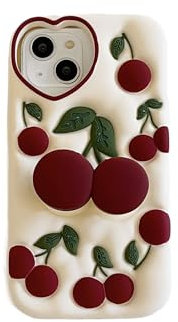 XBS-Better Compatible with iPhone 14 Plus 6.7, Soft Silicone Lovely Cherry Pattern Case Cute 3D Fun Cool Cover Case Kawaii Unique Funny Case for iPhone 14 Plus 6.7, White