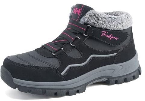 Moudn Stivali da neve da donna per l'inverno con stivaletti alla caviglia foderati in pelliccia calda Scarpe da trekking antiscivolo per sci all'aperto Trekking Nero size 36-41