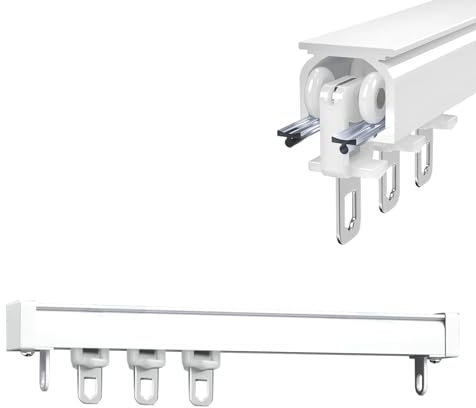 ESOYAWE Vorhangschiene Gardinenschiene 1-läufig 2-läufig Wand Oder Deckenmontage Schiebevorhangschienen 50cm Bis 600cm Leise Gardinenstange Mit Vorhang Track Roller Für Fenster Raumteiler