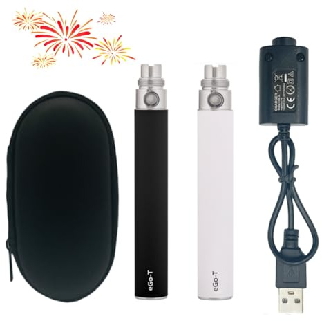 High Power 1100mAh eGo T vape battery-Adequate capacity 510 thread vaper pen eGo-T batteries-Recharging E-cig battery-2 packs E-Shisha - Includes E cigarettes charger (Nicotine Free)