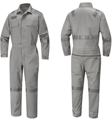 Polycotton Uniformen Langärmliges Twill-Shirt für Herren mit Reißverschluss Overall, Flecken- und knitterfest Sicherheits-Arbeitsoverall (Grey, 5XL 95)