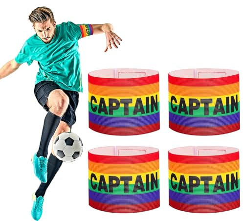 4Stück Kapitänsbinde,Verstellbare Captain Armband,Fussball kapitänsbinde,Regenbogenfarbene elastische Kapitänsbinde,Für Erwachsene, Teenager, Kinder und alle Ballsportarten